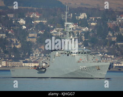 NaPaOc Apa (P121), an Amazonas-class corvette of the Brazilian Navy, off Greenock on the Firth of Clyde. Stock Photo