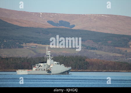 NaPaOc Apa (P121), an Amazonas-class corvette of the Brazilian Navy, off Greenock on the Firth of Clyde. Stock Photo