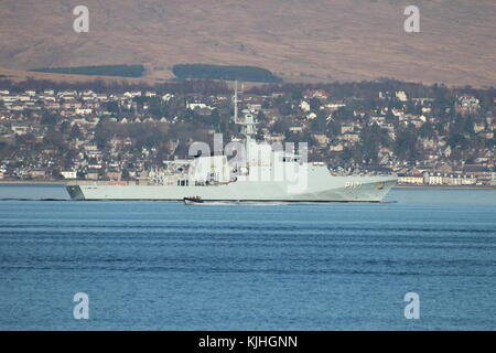 NaPaOc Apa (P121), an Amazonas-class corvette of the Brazilian Navy, off Greenock on the Firth of Clyde. Stock Photo