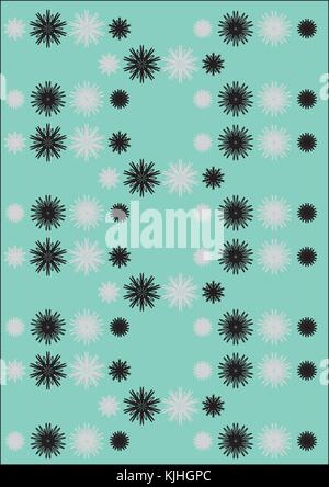 Black and white festive snowlakes pattern on a turquoise background Stock Vector