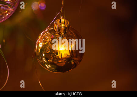 Golden Angel Hair Red Christmas Tree Ball Stock Photo by ©mschuppi