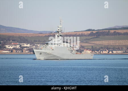 NaPaOc Apa (P121), an Amazonas-class corvette of the Brazilian Navy, off Greenock on the Firth of Clyde. Stock Photo