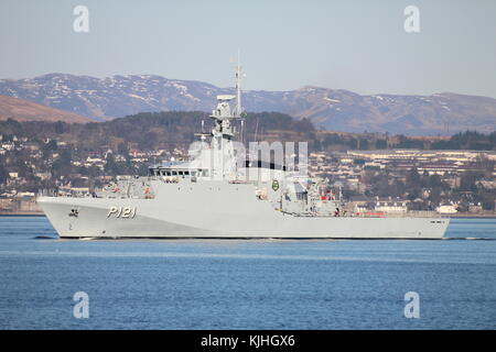 NaPaOc Apa (P121), an Amazonas-class corvette of the Brazilian Navy, off Greenock on the Firth of Clyde. Stock Photo