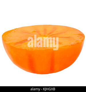 Isolated fruits. Isolated half persimmon on white background with clipping path as package design element; Stock Photo