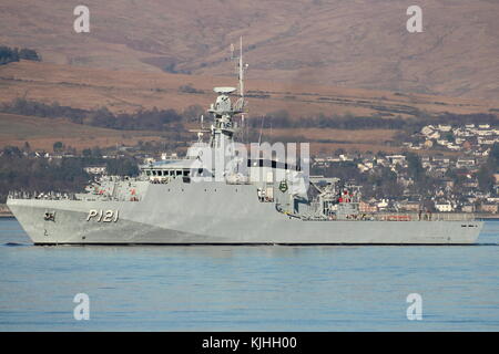 NaPaOc Apa (P121), an Amazonas-class corvette of the Brazilian Navy, off Greenock on the Firth of Clyde. Stock Photo