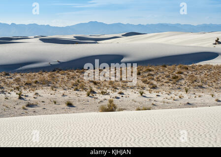 The unique and beautiful White Sands National Monument in New Mexico.This gypsum dune field is the largest of its kind in the world. Located in Southe Stock Photo