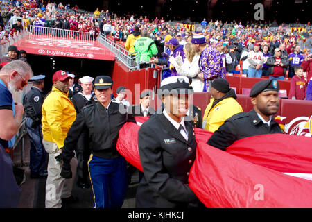 D.C.-area service members participate in the Washington Redskins Salute to  Service match-up against the