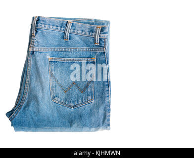 Close up denim jeans isolated on white background Stock Photo