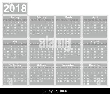 Simple editable vector calendar for year 2018 sundays first Stock Vector