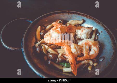 Shrimp teppanyaki, japanese traditional hot plate food, Kyoto, Japan Stock Photo