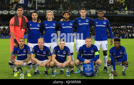 The Everton team group before the UEFA Europa League, Group E match at Goodison Park, Liverpool. Stock Photo