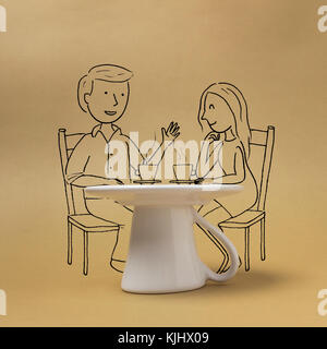 Conceptual couple drinking coffee Stock Photo