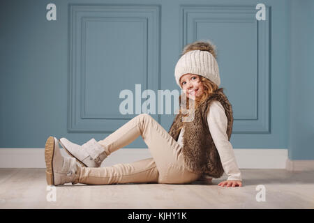 cute little girl with knitted hat Stock Photo