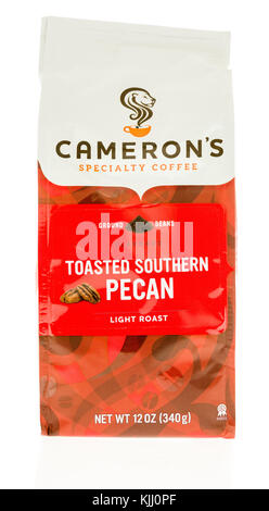 Winneconne, WI - 23 November 2017:  A package of Cameron's specialty coffee in toasted southern pecan flavor on an on an isolated background. Stock Photo