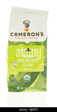 Winneconne, WI - 23 November 2017:  A package of Cameron's specialty coffee in organic breakfast blend on an on an isolated background. Stock Photo