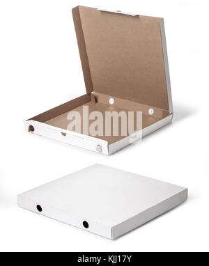Empty open paper set of boxes in two projections over white Stock Photo