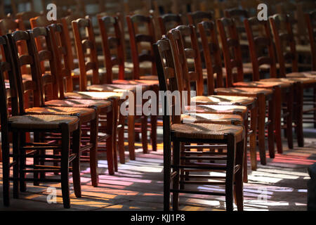 Auxerre cathedral dedicated to Saint Stephan.  Empty chairs.  France. Stock Photo