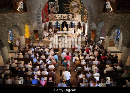 Notre-Dame de Toute Grace du Plateau d'Assy (Our Lady Full of Grace of the Plateau d'Assy).  Catholic mass.  France. Stock Photo