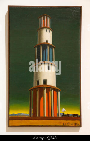 Museum of Modern Art, Rome. Giorgio de Chirico.  La torre et il treno. 1934.  Cette image n'est pas tombŽe dans le domaine public. Il faut obligatoire Stock Photo