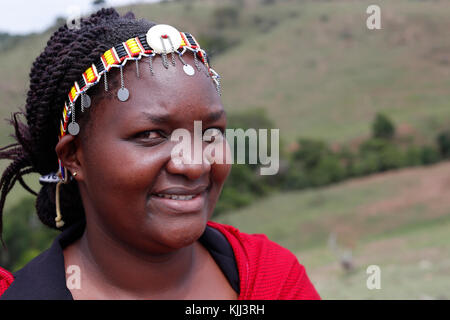 Masai woman. Portrait.  Masai Mara game reserve. Kenya. Stock Photo