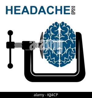 Logo or icon about a headache. Pressure on the brain. Oppression of man. Stock Vector