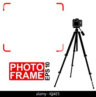 Silhouette of a specular camera on a tripod. Frame marks. Place for text or photo. Stock Vector