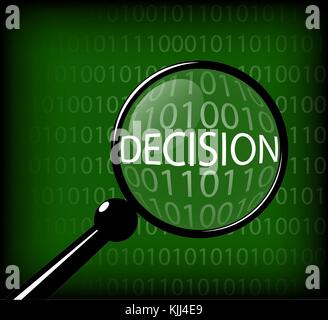 Finding and finding the right information. View the code of the program. Magnifying glass and the result in it. A computer screen filled with program bits. Stock Vector