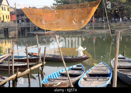 Vietnamese fishing net suspended on Thu Bon river. Hoi An. Vietnam. Stock Photo