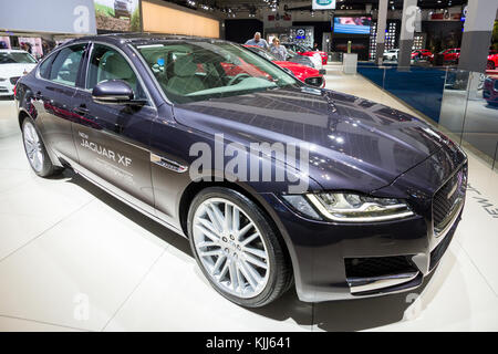 BRUSSELS - JAN 12, 2016: Jaguar XF mid-size luxury car showcased at the Brussels Motor Show.