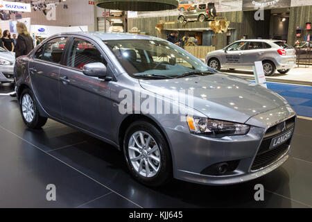 BRUSSELS - JAN 12, 2016: Mitsubishi Lancer carshowcased at the Brussels Motor Show. Stock Photo