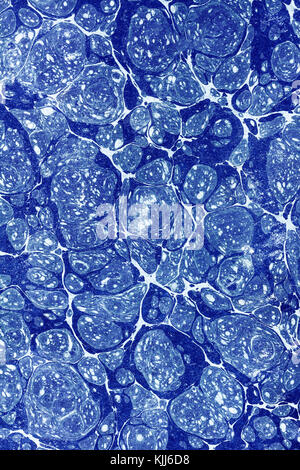 Light and dark stained blue abstract pattern like bubbles from an aged retro paperback as a grunge background image Stock Photo