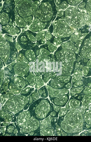 Light and dark stained green abstract pattern like bubbles from an aged retro paperback as a grunge background image Stock Photo