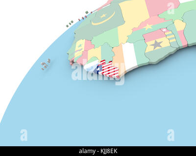 Map of Liberia with embedded flag on planet surface. 3D illustration ...