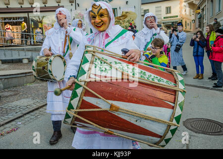 Experience the legendary Aussee Carnival in Austria: traditional carnival costumes and customs are the hallmarks of this fantastic event in February. Stock Photo