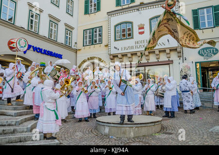 Experience the legendary Aussee Carnival in Austria: traditional carnival costumes and customs are the hallmarks of this fantastic event in February. Stock Photo