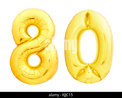 Golden number 80 eighty made of inflatable balloon Stock Photo
