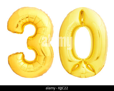 Golden number 30 thirty made of inflatable balloon Stock Photo