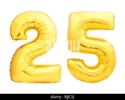 Golden number 25 twenty five made of inflatable balloon Stock Photo