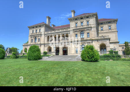 NEWPORT, RHODE ISLAND - AUGUST 8, 2013: The Breakers Mansion - a national historic landmark, built by Cornelius Vanderbilt of the Gilded Age, as seen  Stock Photo