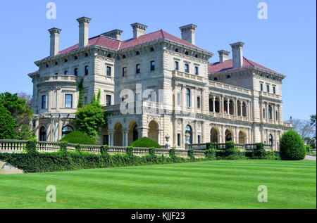 NEWPORT, RHODE ISLAND - AUGUST 8, 2013: The Breakers Mansion - a national historic landmark, built by Cornelius Vanderbilt of the Gilded Age, as seen  Stock Photo