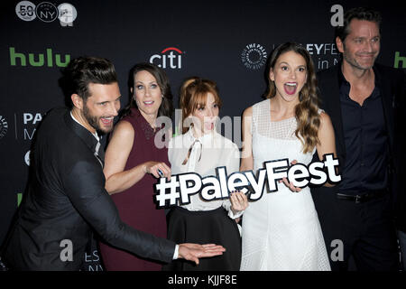 NEW YORK, NY - OCTOBER 10: Nico Tortorella, Miriam Shor, Molly Bernard, Sutton Foster, Peter Hermann attends the PaleyFest New York 2016 screening of 'Younger' at The Paley Center for Media on October 10, 2016 in New York City.   People:  Nico Tortorella, Miriam Shor, Molly Bernard, Sutton Foster, Peter Hermann Stock Photo