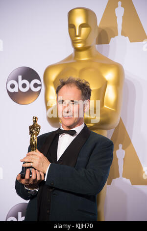 HOLLYWOOD, CA - FEBRUARY 28: Mark Rylance in the press room during the 88th Annual Academy Awards at Loews Hollywood Hotel on February 28, 2016 in Hollywood, California.   People:  Mark Rylance Stock Photo