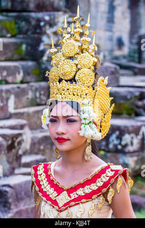 Cambodian Apsara dancer in Angkor Wat , Siem Reap Cambodia Stock Photo