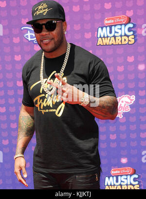 LOS ANGELES, CA - APRIL 30: Flo-Rida arrives at the 2016 Radio Disney Music Awards at Microsoft Theater on April 30, 2016 in Los Angeles, California.  People:  Flo-Rida Stock Photo