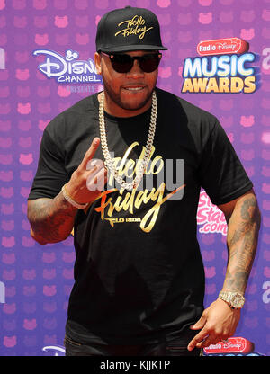 LOS ANGELES, CA - APRIL 30: Flo-Rida arrives at the 2016 Radio Disney Music Awards at Microsoft Theater on April 30, 2016 in Los Angeles, California.  People:  Flo-Rida Stock Photo