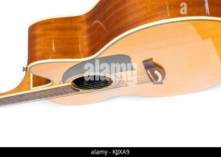 Top view Acoustic guitar body music instrument,  on white background. Stock Photo