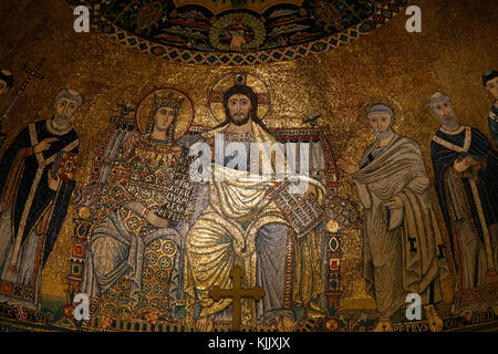 Santa Maria in Trastevere basilica, Rome. Detail of the 13th-century mosaics in the apse. Italy. Stock Photo