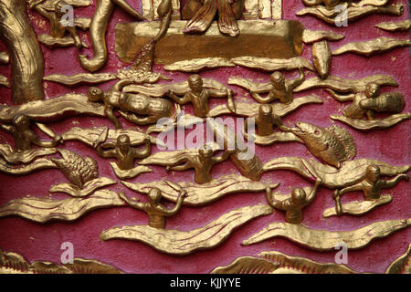 Detail of reliefs in in Wat Chaimongkhon, Chiang Mai. Thailand. Stock Photo