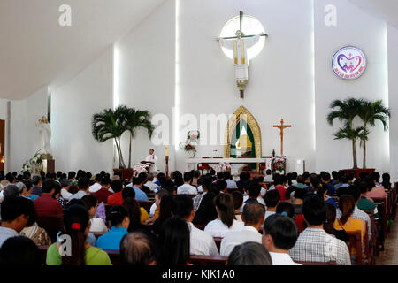 Bai Dau catholic church.  Sunday morning catholic mass.  Vung Tau.  Vietnam. Stock Photo