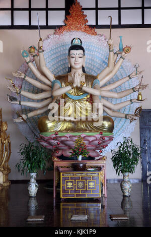 Linh An buddhist pagoda.  Thousand-armed Avalokitesvara, the Bodhisattva of Compassion. Statue.  Dalat. Vietnam. Stock Photo